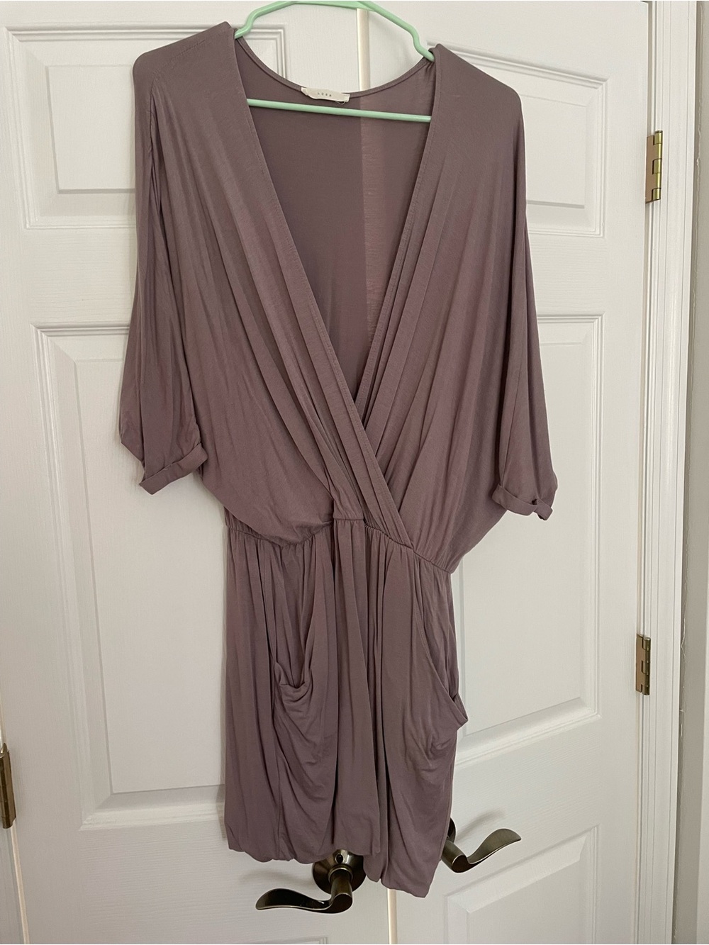Lush Draped Wrap Romper in Mauve Taupe